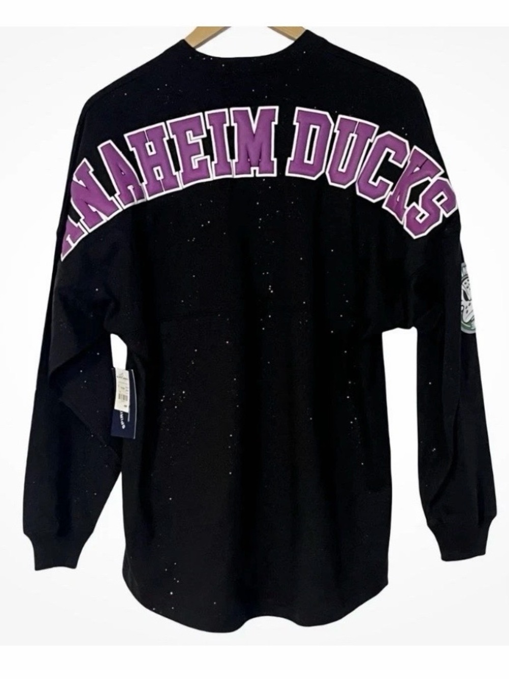 NEW! Anaheim Ducks Spirit Jersey Sparkle Black Purple SZ Large women NHL